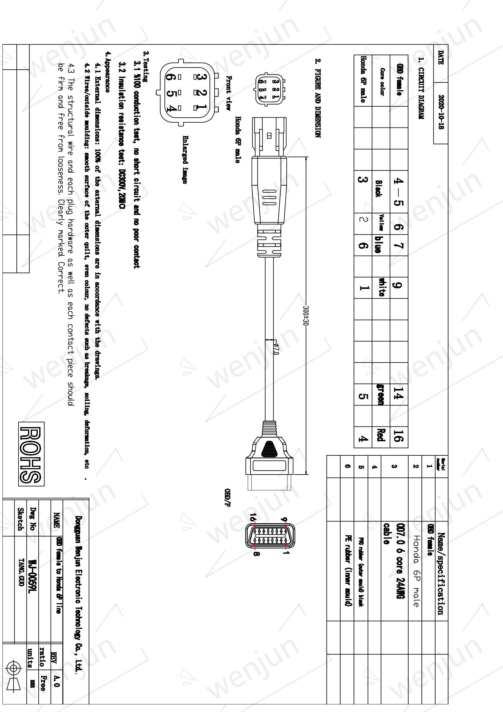 Compatible Honda OBD Cable Multiscene With 6 Pin Female Adapter