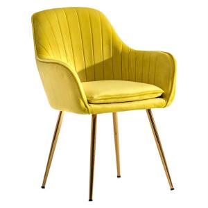 Quality Yellow Upholstered Dining Chair Modern Velvet Fabric Dining Chair With Gold Metal Leg wholesale