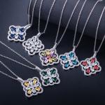 White Gold Color Luxury Bridal CZ Crystal Necklace and Earring Sets Big Wedding