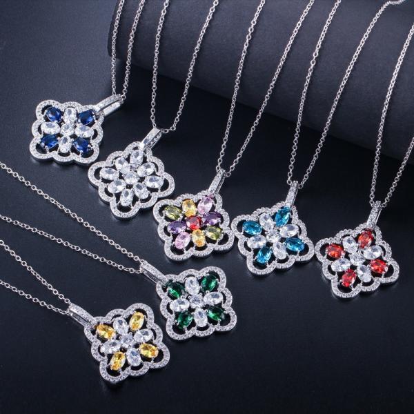 White Gold Color Luxury Bridal CZ Crystal Necklace and Earring Sets Big Wedding