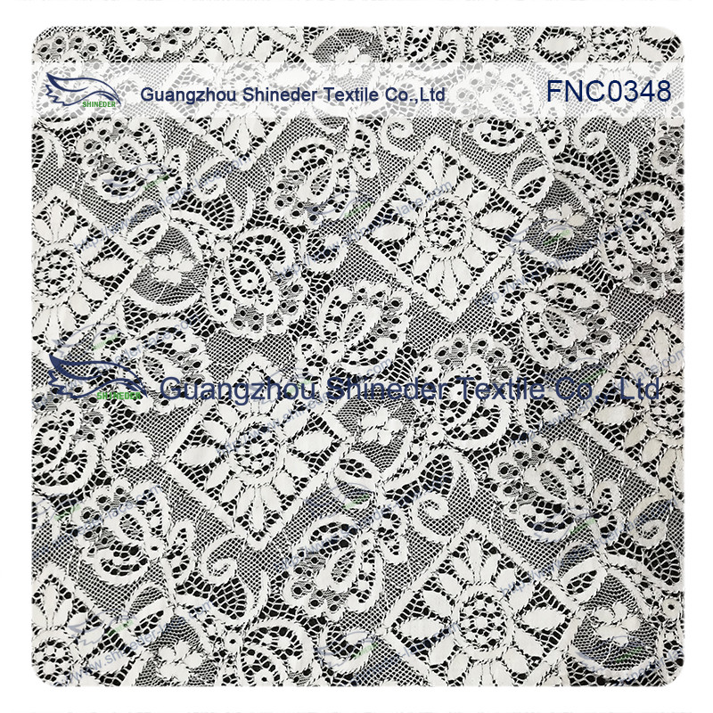 150CM Cotton Nylon Polyester Lace Fabric Rhombic Floral Black Cord