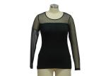 See Through Mesh Neck Sleeve Women Casual Attire , Women'S Fitted Black T Shirt