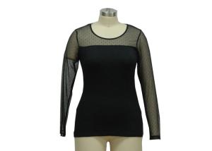 Quality See Through Mesh Neck Sleeve Women Casual Attire , Women'S Fitted Black T Shirt wholesale