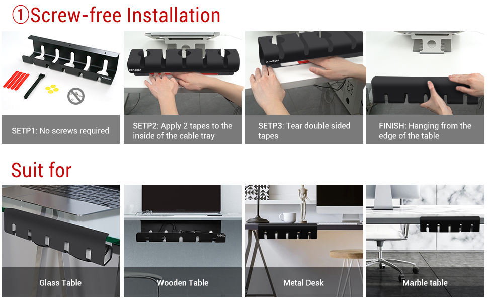 Under Desk Cord Organizer and Clamp Mount System for Tidy Cable Management 43*10*10cm