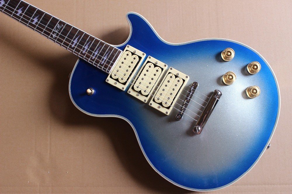 Custom shop Ace frehley signature 3 pickups Blue Burst Silver Sparkle Mahogany Body LP Electric Guitar