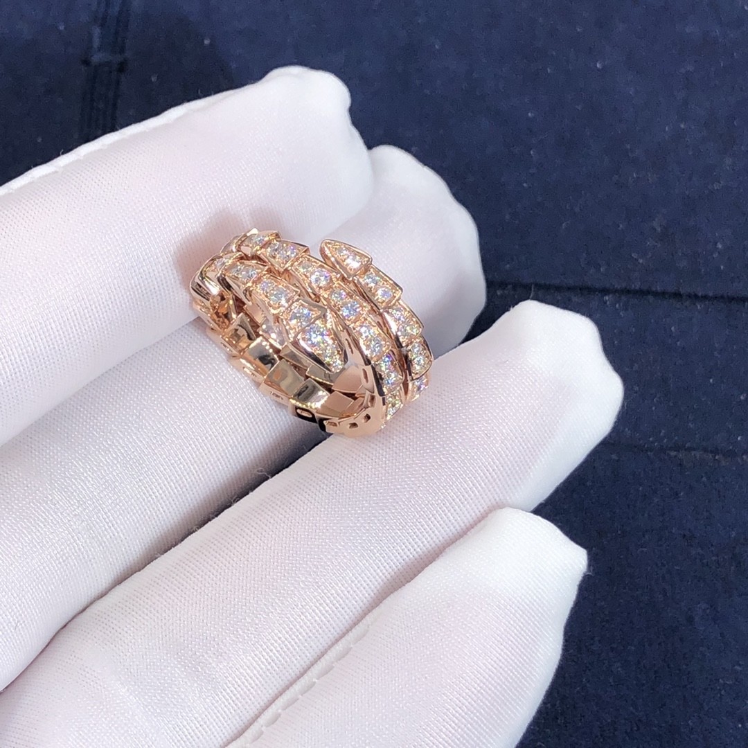 Elegant 18K Gold 2 Row Diamonds Serpenti Viper Ring Diamond Ring Yellow Gold White Gold