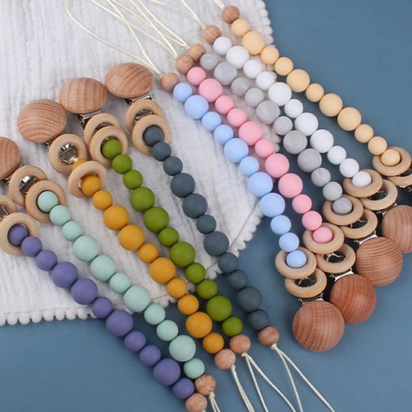 Toddlers Eco Friendly Silicone Pacifier Holder Beaded Pacifier Clip Heat