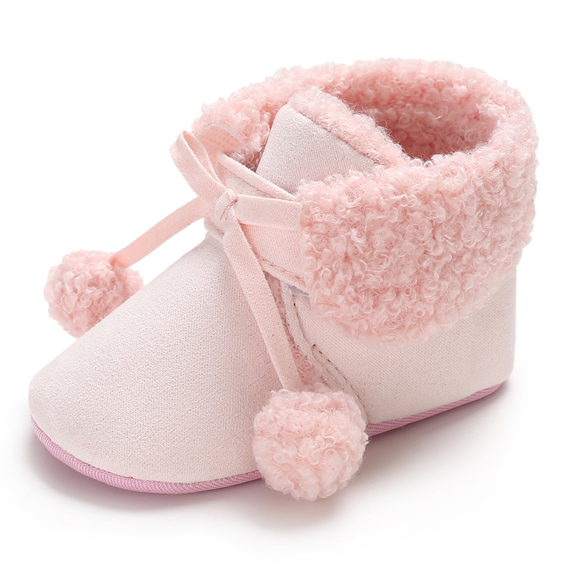 Quick shipping Warm plush cotton fluff ball 0-18 months ankle baby booties