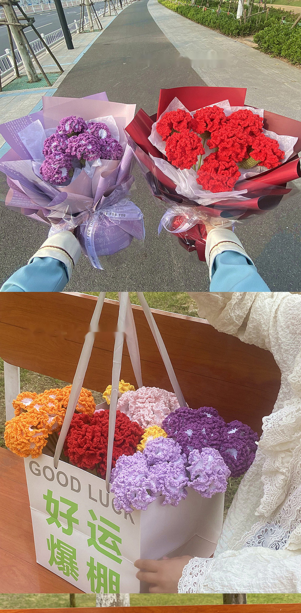 30cm Handmade Elegant Knitted Sunflower Daisy Pouch for Table Decoration Special Occasions