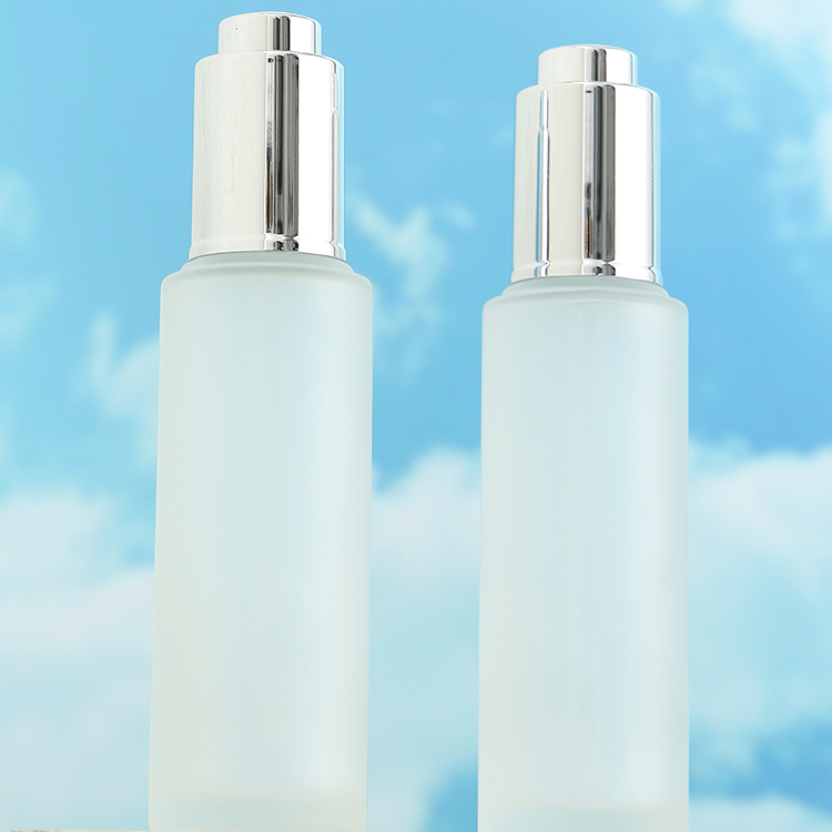 30ml Custom Clear Glass Bottle With Pressure Dropper for Cosmetic Skincare Packaging Frosted Color Collar and Free Sample