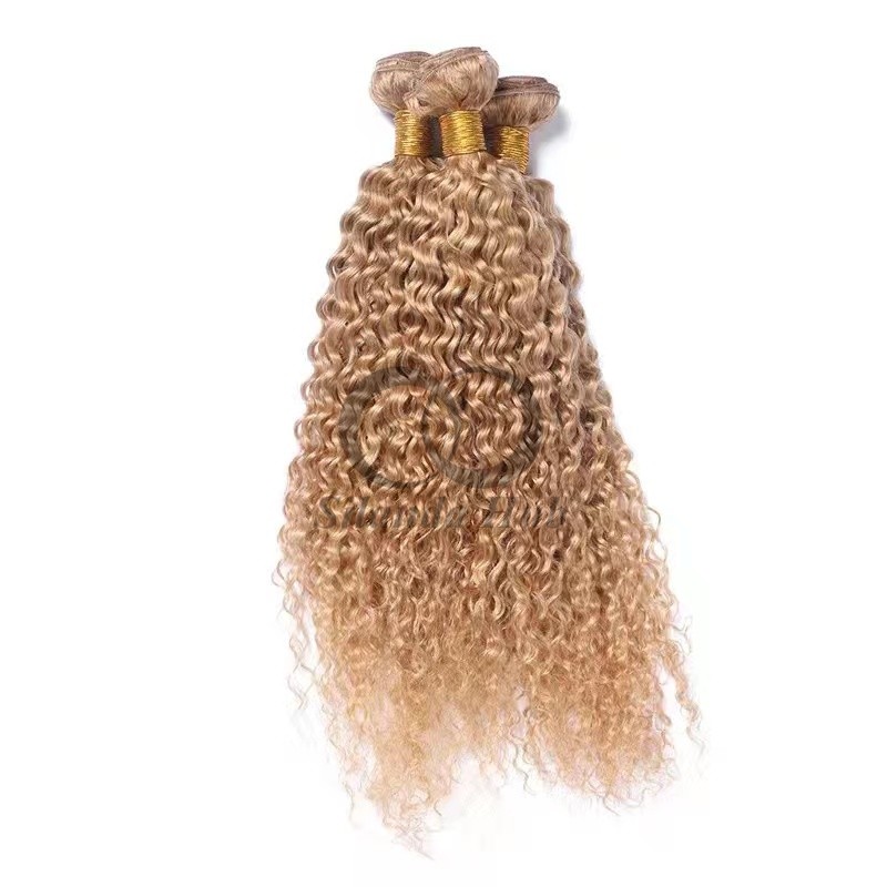 #27 Honey Blonde Kinky Curly Remy Human Hair Bundles Sew In Weave Bundles Brazilian Bundle Deals