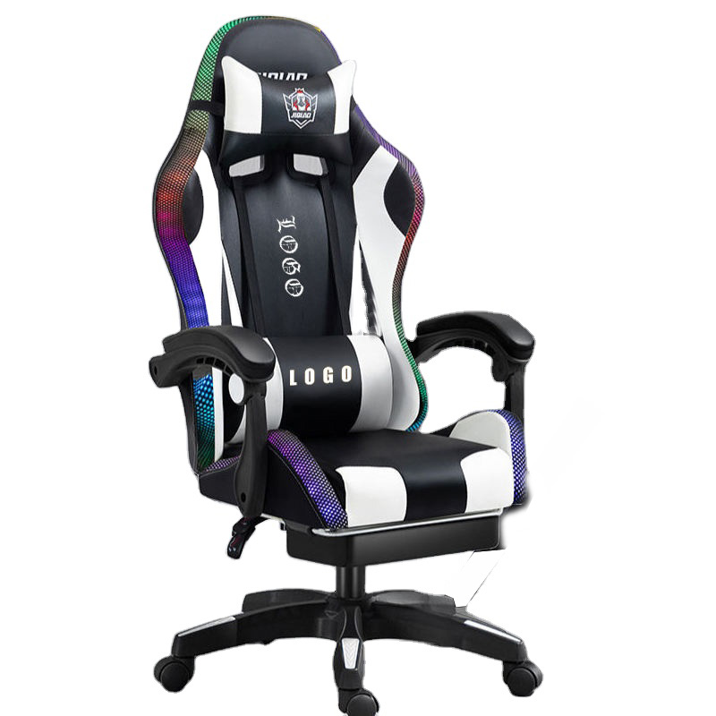 RGB Gaming Chair with Lights and Speakers PU Leather Massage Computer Game Chair