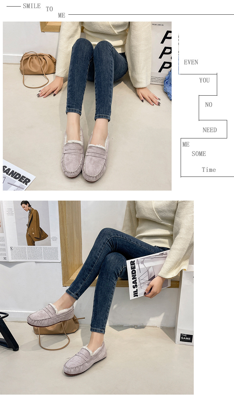 Warm Low Heel Round Toe Velvet Cotton Plush One Step Shoes for Commuter