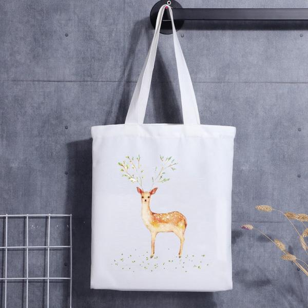 Custom Printed Shopping Christmas Gift Cartoon Ladies Canvas Carrier Bags Cotton