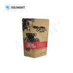 Coffee Packaging Block Bottom Brown Kraft Paper Bags With Zipper Tear Notch