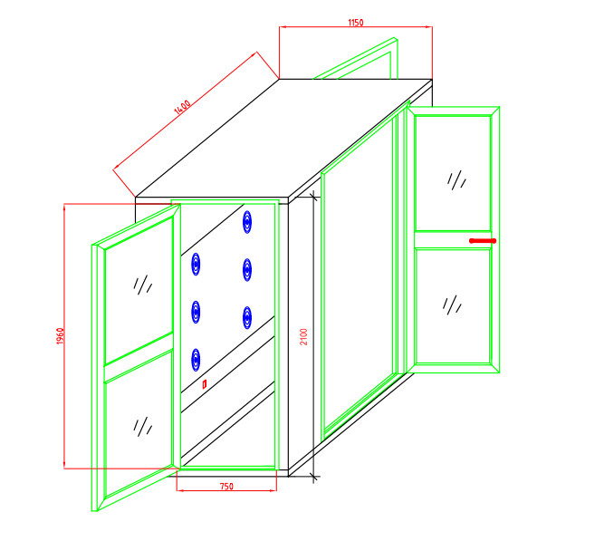 Single Person Cleanroom Air Shower With 90 Degree Corner Doors , 800W Blow Power