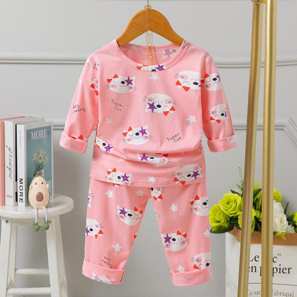 Kids 12months Long Sleeve And Pants Set Q Version Cat Print Pyjamas Cotton