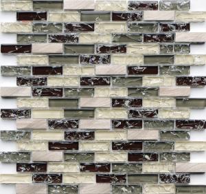 Quality Brown rectangle crack crystal glass mix metal mosaic tile for wall boarder wholesale