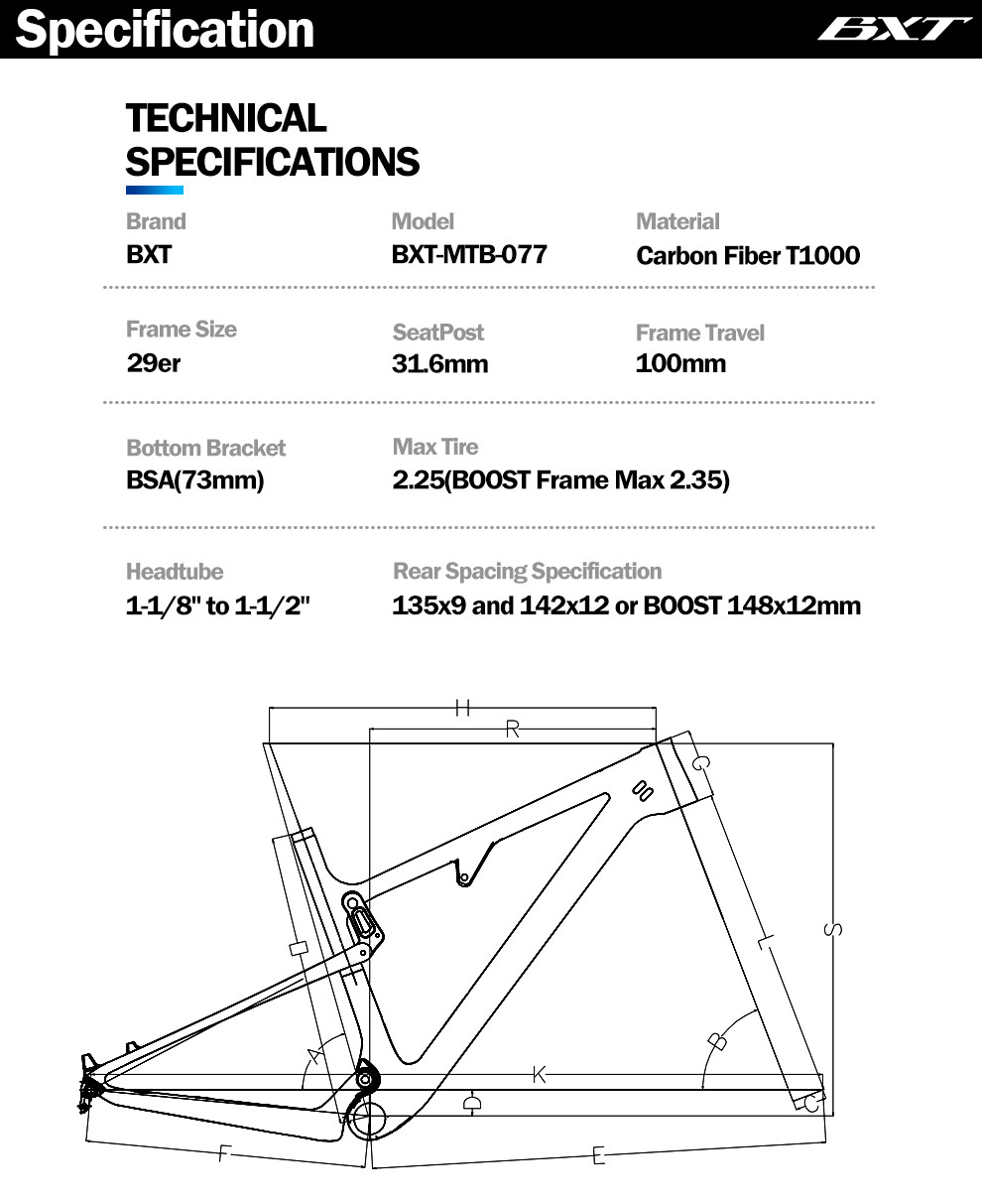 XC Carbon Mountain Bike Frame Mtb Full Suspension 29 Disc Brake