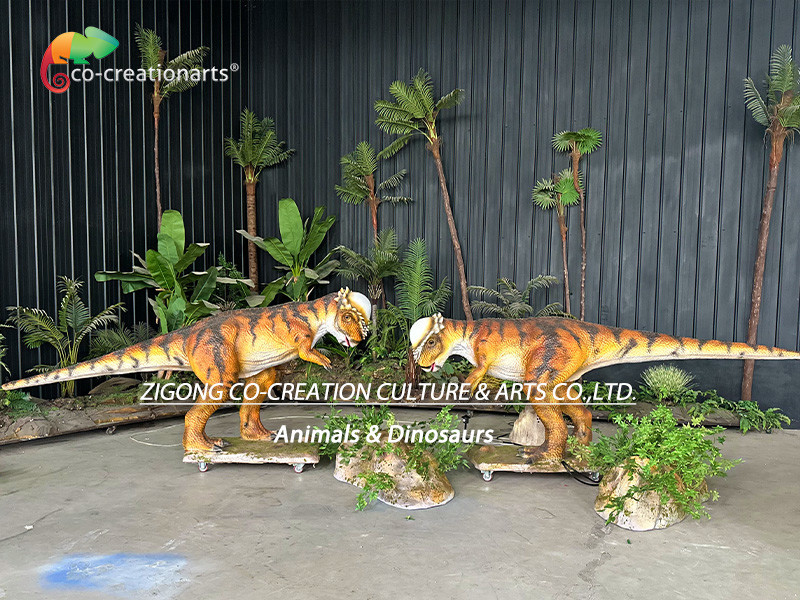 Life Size Animatronic Dinosaur Simulated Pachycephalosaur Battel For Jurassic Theme Attraction