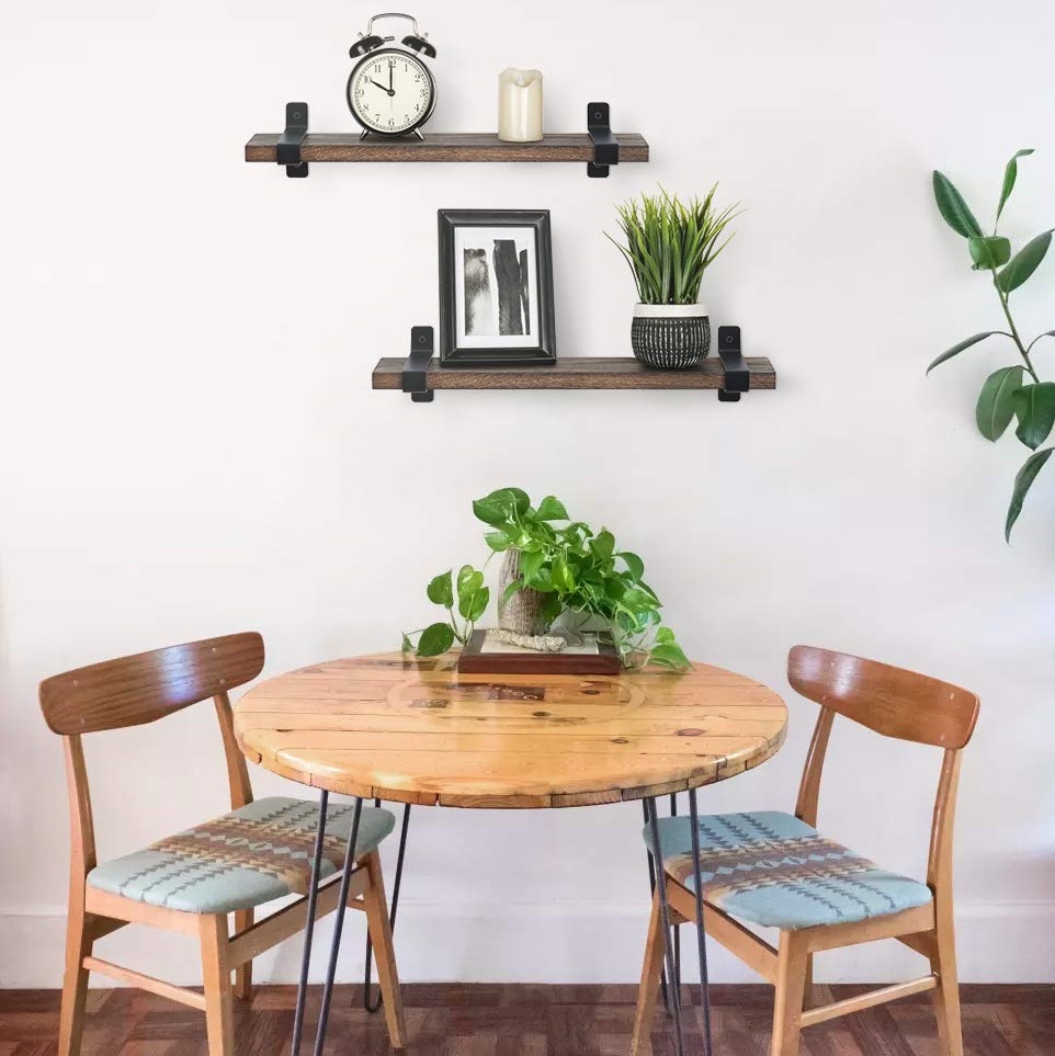 Rustic Wood Floating Shelves Wall Storage Triangle Bracket for Custom Size Industrial