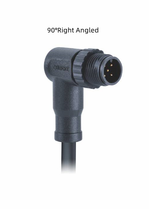 M12 T Code Male 4 Pin Connector Molded With 12A Power Cable Unshielded Free End