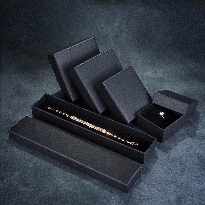 Custom Pu Leather Black Recycled Paperboard Jewelry Box with Foam Insert