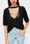 Black Choker Neck Cut Out Clothing T Shirt Women