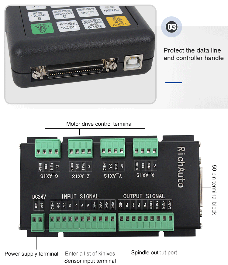 Step Motor/Servo Motor Drive System Richauto DSP A11 Handle Controller for CNC Router