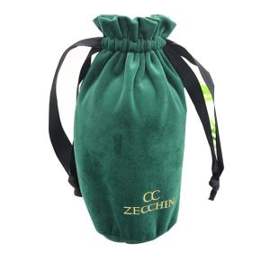 Quality Customized Fabric Drawstring Gift Bag Dark Green Wine Bottle Bag wholesale