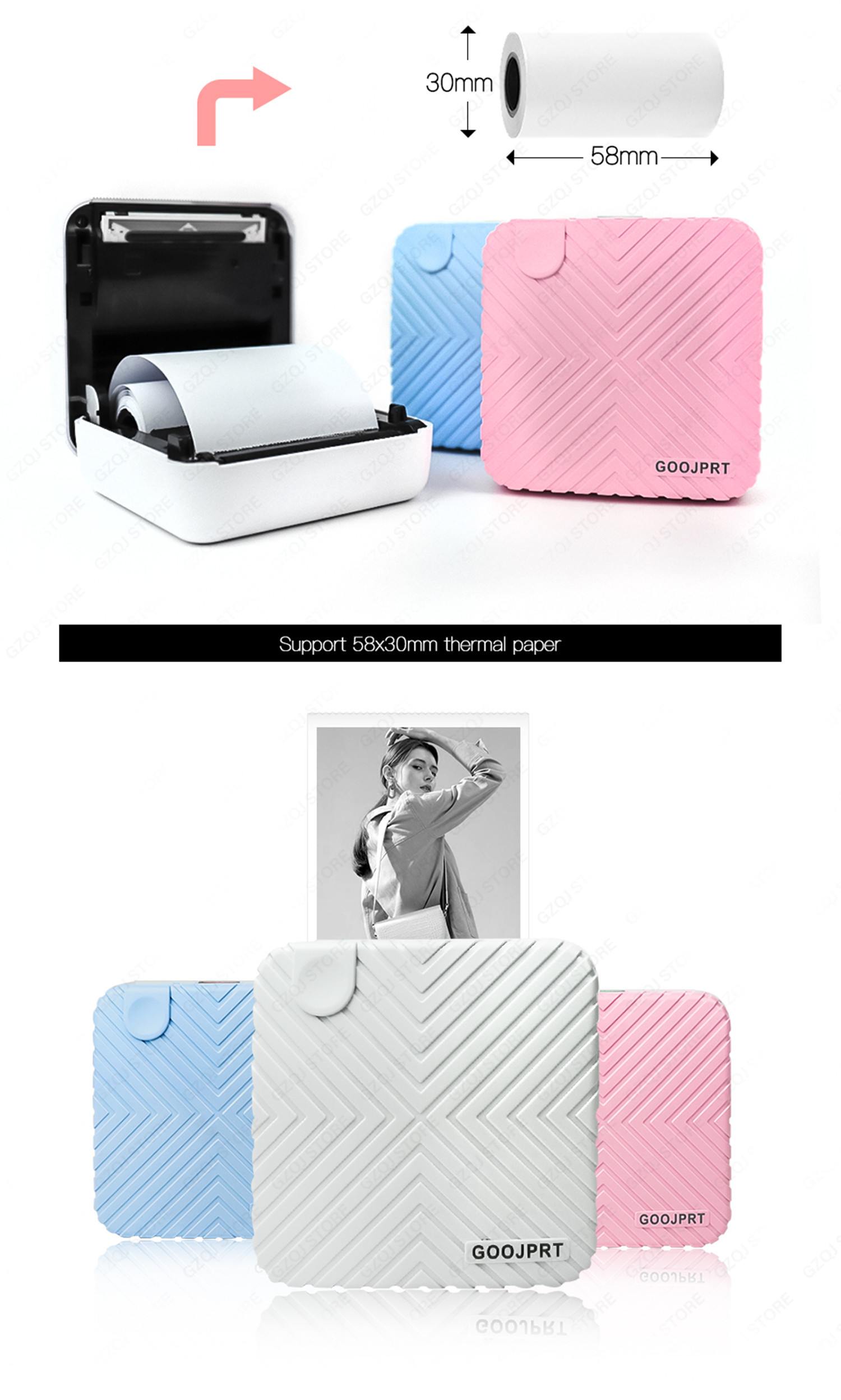 Mini Portable Bluetooth 4.0 Printer Photo Thermal Printer Phone Wireless Connection Printer 1200mAh Battery