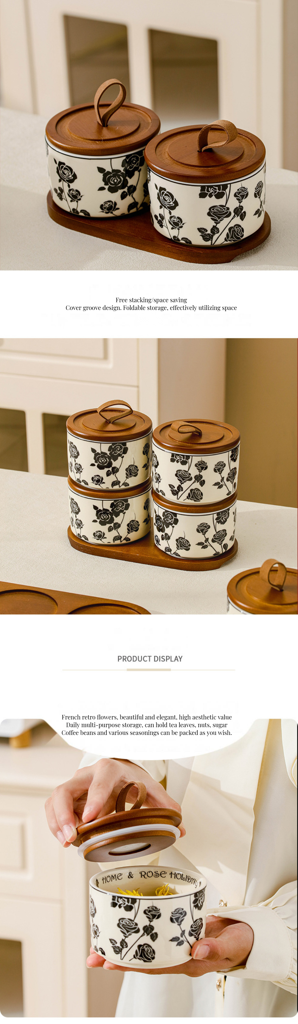Vintage Floral Ceramic Storage Jar for Eco-Friendly Microwavable Lid-Attached Canister