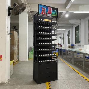 Quality Satom Cutom Metal Iron Cigarette Display Stand Rack With Top Light Box And Door For Sale wholesale