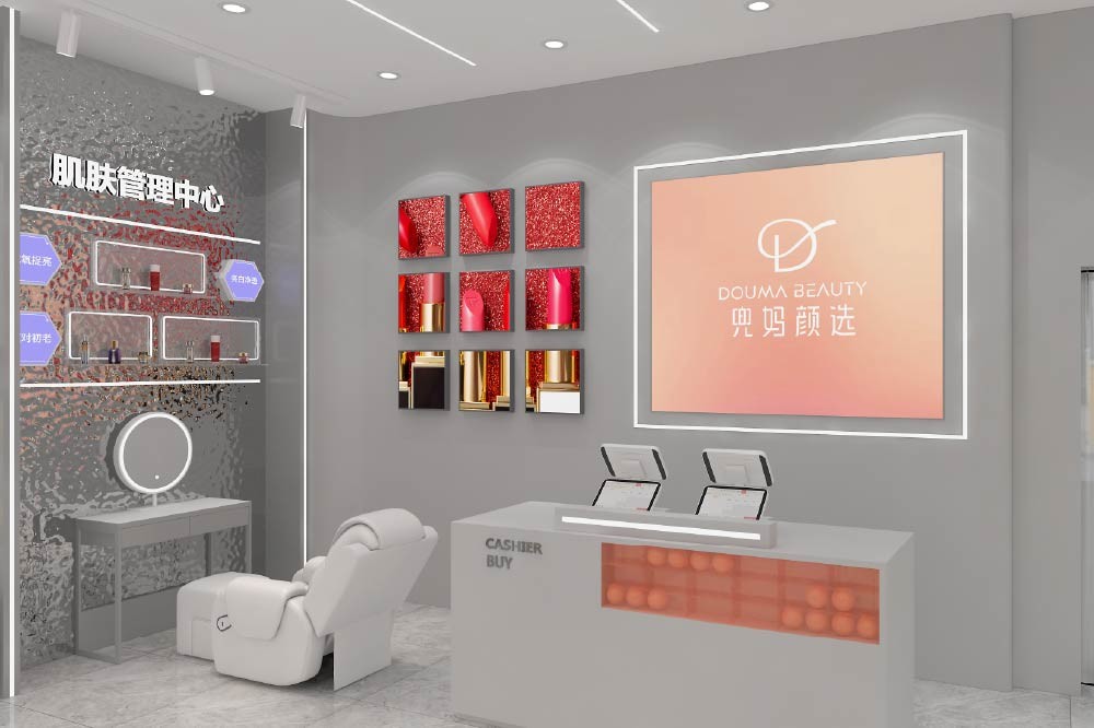 YHeS-P11 10*10 Mirror Stainless Steel Tube Skincare Display Rack for High-End Stores