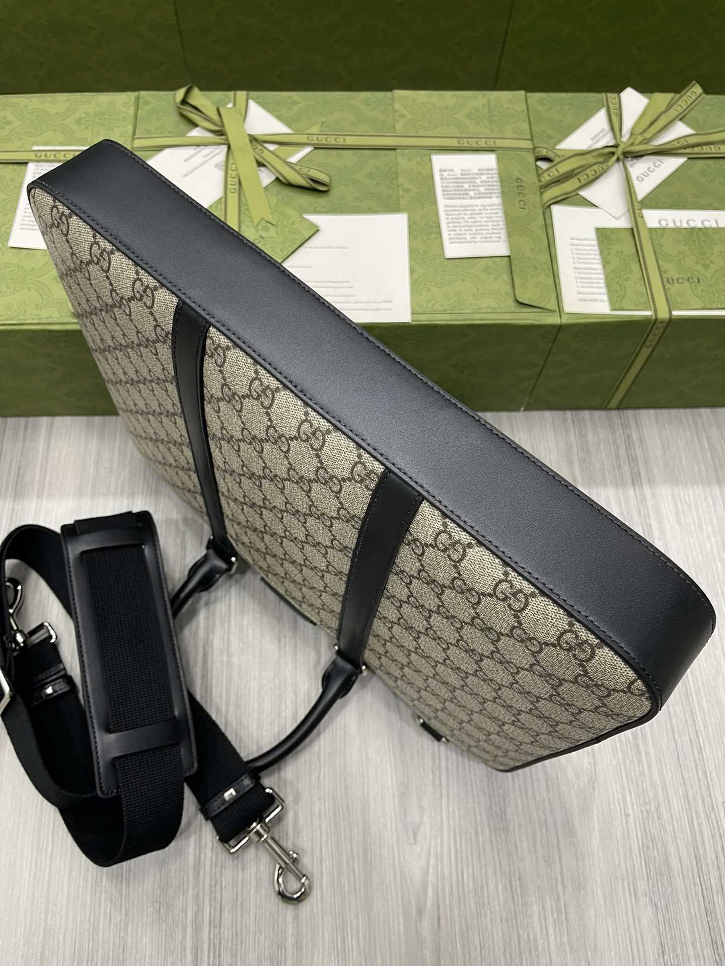 Synthetic Canvas Flat Briefcase Leather Shoulder Bag With Detachable Strap