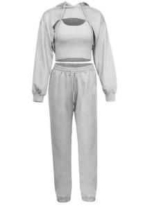Quality Small Quantity Clothing Manufacturer Women'S Hoodie Loose Coat Vest With Pants Sports Jogging Three - Piece Suit wholesale