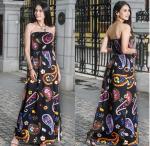 European-style fashion strapless printed long billowing skirt maxi sexy dress