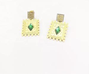 Quality Trendy Green Gem Pendant Earrings Long Pendant Studs 18K Gold Stainless Steel Earrings wholesale