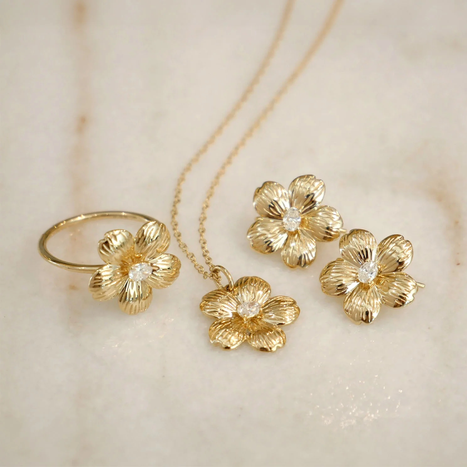 Forever Flower 18K Gold Plated Oval CZ Women's Ring in 925 Sterling Silver Jewelry
