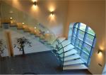 Solid Wood Tread Curved Wood Stairs Stainless Steel Inside / Outside