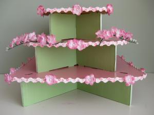 Quality Kids Birthday Cupcake Stand , Square Shape 3 Tier Cardboard Cupcake Stand wholesale