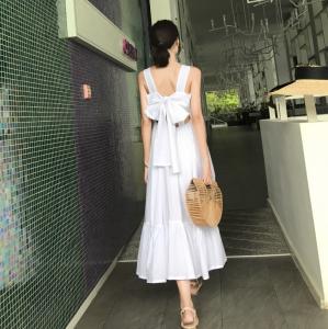 Quality Summer Midi Womens Vacation Dresses Sleeveless Back With Bow wholesale