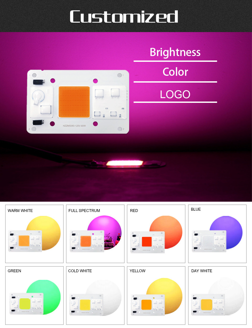 110V Solderless High Power Cob Led 80W High Luminous Efficiency
