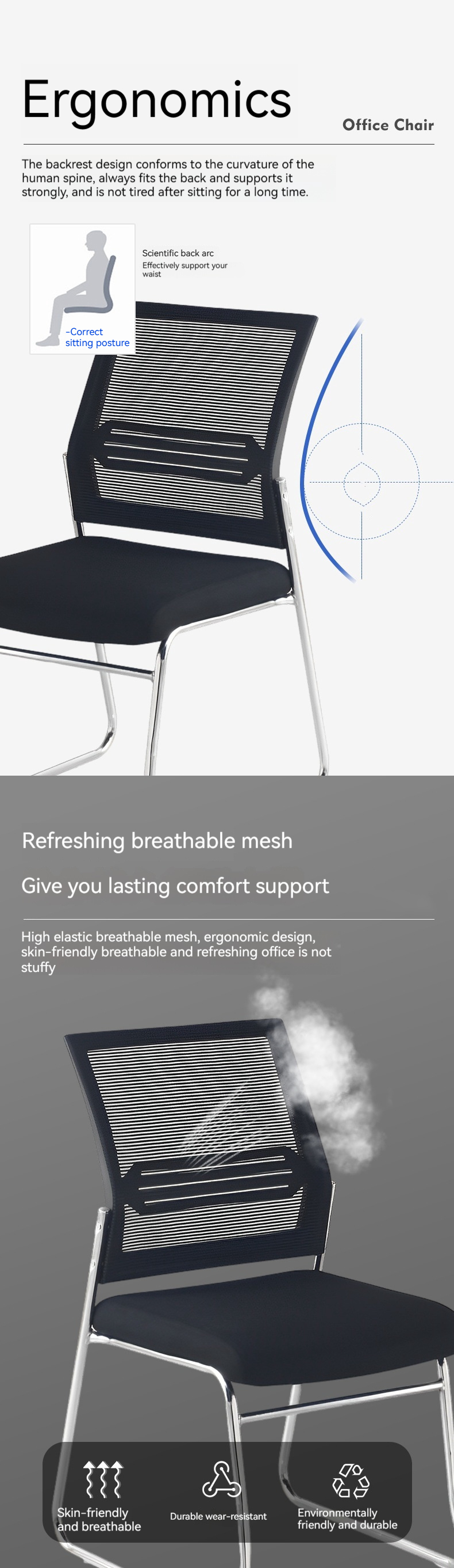 Office Meeting Metal Legs Visitor Mesh Stackable Chair with Durability and Functionality