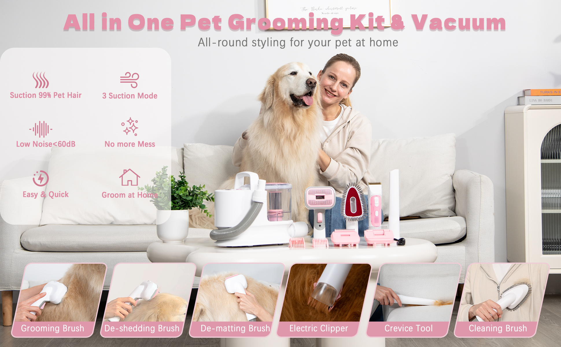 300W Pet Grooming Brush Clippers Vacuum Kit and Performance with Vacuum Cleaner Set