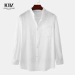 Advantageous Breathable Material Men's Orange Cotton Linen Shirt for Warm