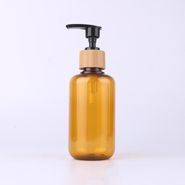 100ml Round Shoulder PET Plastic Shampoo Bottle Amber Body Wash Press Pump