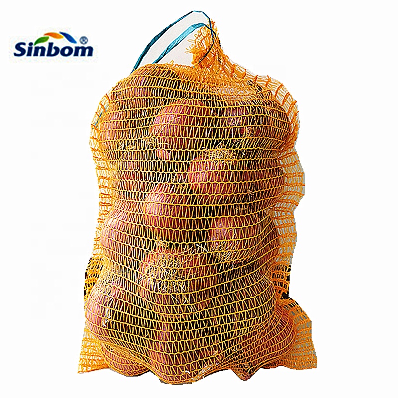 Drawstring Sealing Raschel Mesh Bag for HDPE Recycle Onions Packaging in Yellow