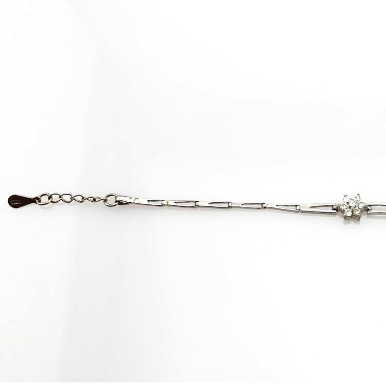925 Sterling Silver Flower Clear Cubic Zircon Link Tennis Bracelet (SB003)