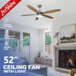 Dimmable 52 inch 3 Color LED Light Ceiling Fan Indoor Plywood Blade